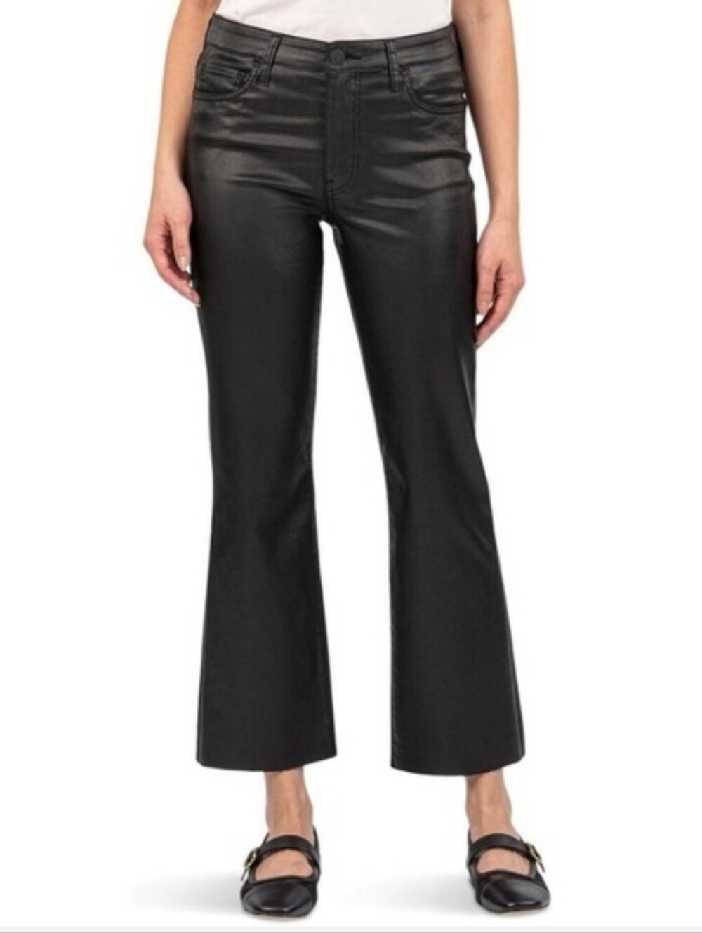 Kut From The Kloth Kelsey black coated high rise ankle flare jeans